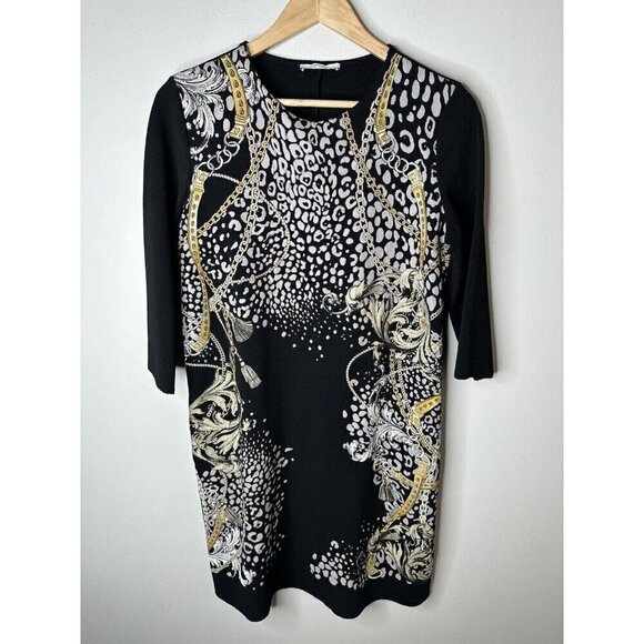 Vintage Zara Womens Mini Dress Size M Black Animal Print Baroque Style Stretch - Picture 2 of 10